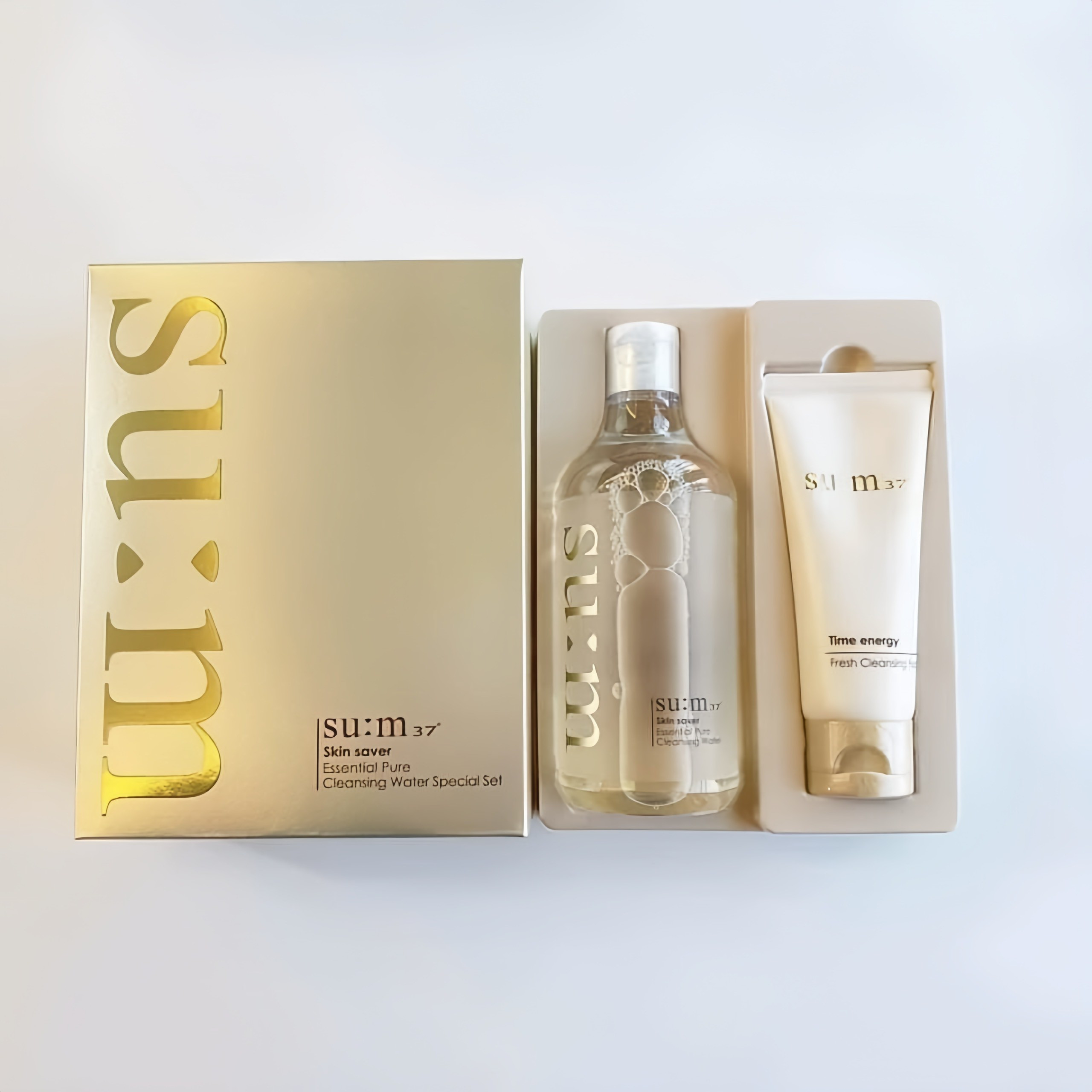 Bộ Nước tẩy trang Su:m37 Skin Saver Essential Cleansing Water 400ml và Sữa rửa mặt Su:m37 SP001553